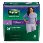 Female Adult Absorbent Underwear Depend® Night Defense® Pull On with Tear Away Seams Large Disposable Heavy Absorbency