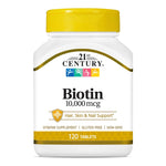 Biotin Supplement 21st Century® Vitamin B7 10,000 mcg Strength Tablet 120 per Bottle