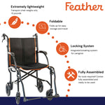 Transport Chair Feather Transport w / Brakes Aluminum Frame 300 lbs. Weight Capacity Fixed Height Arm Black / Orange