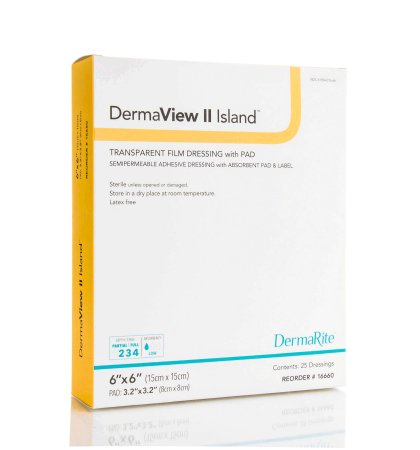 Transparent Film Dressing with Pad DermaView II™ Island 3-1/2 X 4 Inch Frame Style Delivery Rectangle Sterile