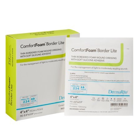 Thin Foam Dressing ComfortFoam™ Border Lite 4 X 4 Inch With Border Waterproof Backing Silicone Adhesive Square Sterile