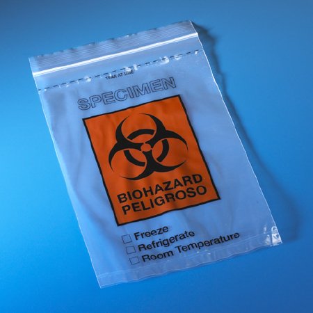 Specimen Transport Bag with Document Pouch 6 X 9 Inch Zip Closure Biohazard Symbol / Storage Instructions NonSterile