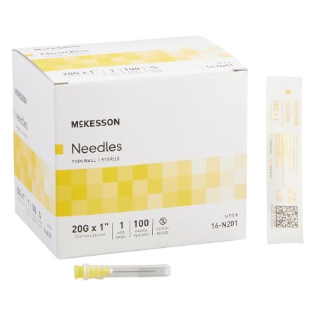 Hypodermic Needle McKesson 1 Inch Length 20 Gauge Thin Wall Without Safety