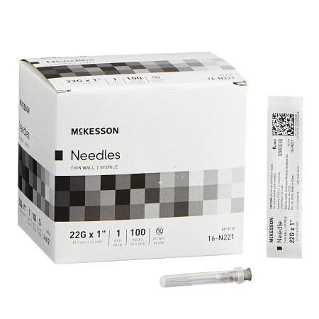 Hypodermic Needle McKesson 1 Inch Length 22 Gauge Thin Wall Without Safety