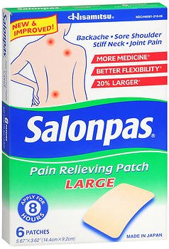 Topical Pain Relief Salonpas® 3.1% - 6% - 10% Strength Camphor / Menthol / Methyl Salicylate Patch 6 per Box