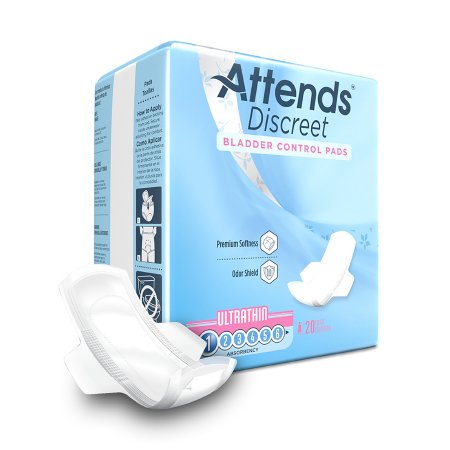 Bladder Control Pad Attends® Discreet Ultra Thin 9 Inch Length Light Absorbency Polymer Core One Size Fits Most