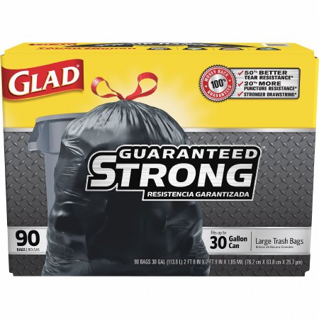 Trash Bag Glad® 30 gal. Black LLDPE 1.05 mil 30 X 33 Inch Flat Pack