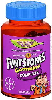 Children's Multivitamin Supplement Flintstones™ with Iron Vitamin A / Ascorbic Acid / Vitamin D / Vitamin E / Vitamin B6 / Vitamin B12 Folic Acid 4000 IU - 75mg - 400 IU - 30 IU - 5 mg - 400mcg Strength Gummy 70 per Bottle Assorted Fruit Flavors