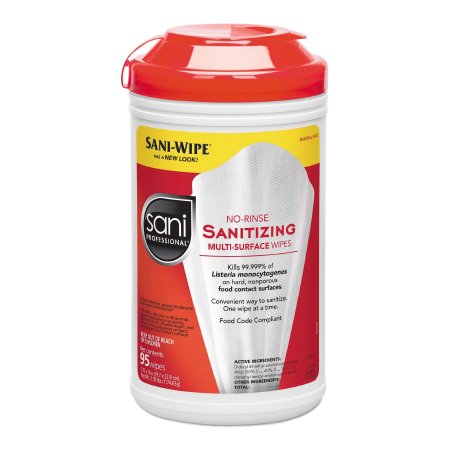 Sani Professional® No-Rinse Sanitizing Multi-Surface Surface Cleaner / Sanitizer Premoistened Alcohol Based Manual Pull Wipe 95 Count Canister Alcohol Scent NonSterile