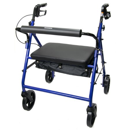 Bariatric 4 Wheel Rollator McKesson Blue Adjustable Height / Heavy Duty / Folding Steel Frame