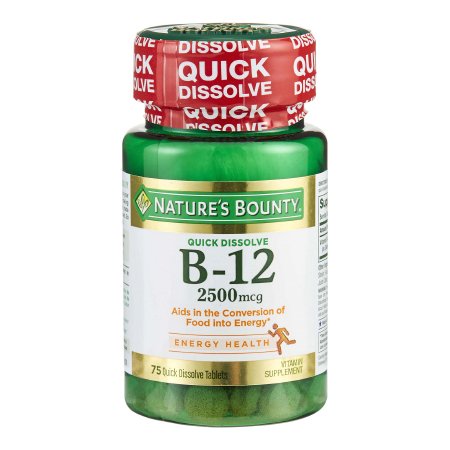 Vitamin Supplement Nature's Bounty® Vitamin B12 2500 mcg Strength Tablet 75 per Bottle