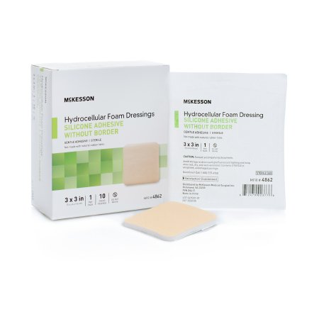 Foam Dressing McKesson 3 X 3 Inch Without Border Film Backing Silicone Gel Adhesive Square Sterile