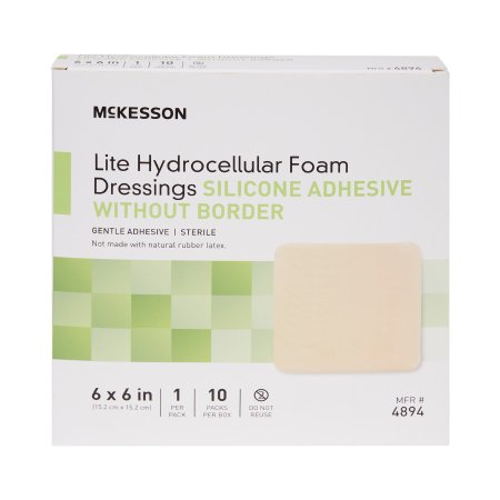 Thin Foam Dressing McKesson Lite 6 X 6 Inch Without Border Film Backing Silicone Gel Adhesive Square Sterile