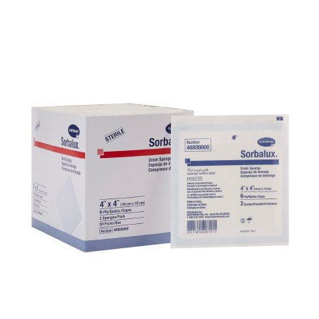 Drain Sponge Sorbalux® 4 x 4 inch Sterile 6-Ply