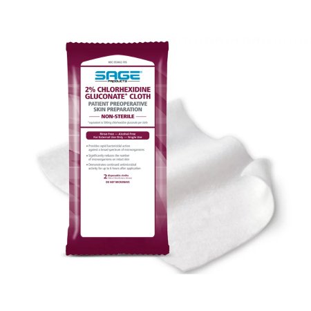 Skin Prep Wipe Sage® 6 per Pack Soft Pack 2% Strength CHG (Chlorhexidine Gluconate) NonSterile