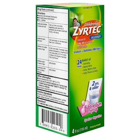 Children's Allergy Relief Children's Zyrtec 1 mg / 1 mL Strength Syrup 4 oz.