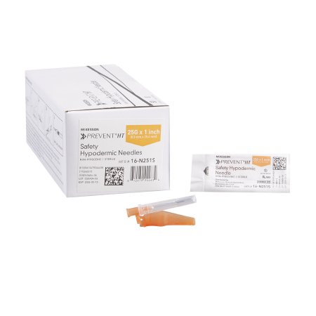 Safety Hypodermic Needle McKesson Prevent® HT 1 Inch Length 25 Gauge Thin Wall Hinged Safety Needle