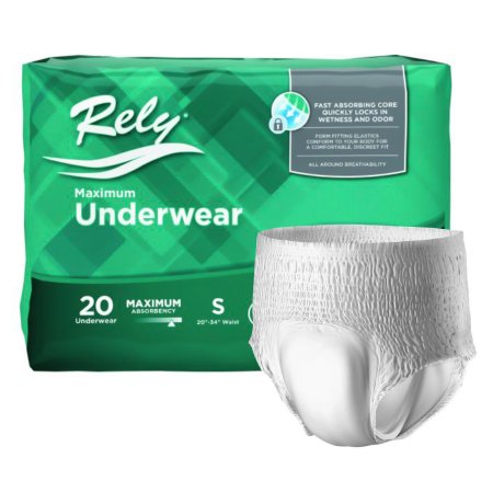 Unisex Adult Absorbent Underwear Rely® Maximum Pull On with Tear Away Seams Small Disposable Heavy Absorbency