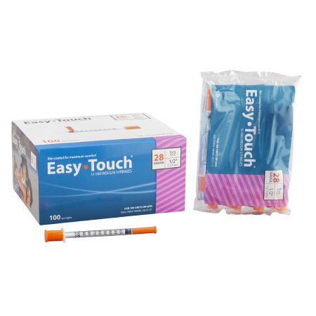 Standard Insulin Syringe with Needle EasyTouch™ 1 mL 1/2 Inch 28 Gauge NonSafety Thin Wall