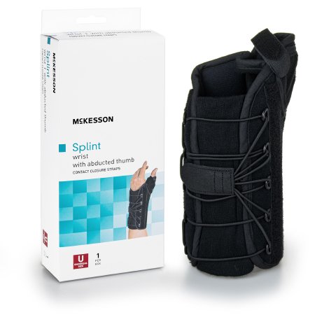 Wrist Brace with Thumb Spica McKesson Left Hand Black One Size Fits Most