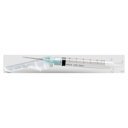 Safety Hypodermic Syringe with Needle McKesson Prevent® 3 mL 1 Inch 22 Gauge Hinged Safety Needle Ultra Thin Wall