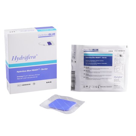 Antibacterial Foam Dressing Hydrofera BLUE® READY-Border™ 4 X 4 Inch With Border Waterproof Film Backing Silicone Adhesive Square Sterile