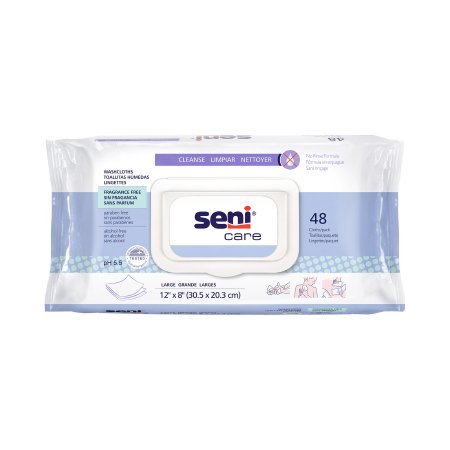 Rinse-Free Bath Wipe Seni® Care Soft Pack Allantoin / Aloe Vera Unscented 48 Count