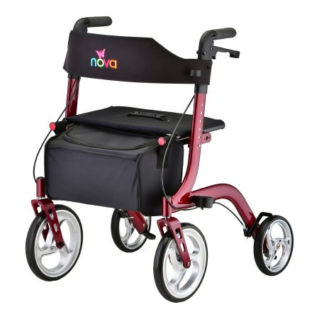 4 Wheel Rollator EXPRESS Red Adjustable Height / Folding Aluminum Frame