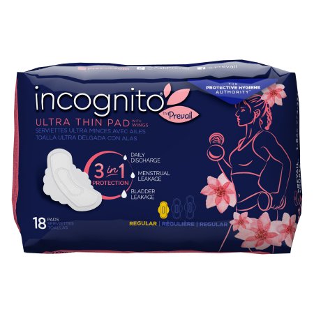 Feminine Pad incognito® by Prevail Ultra Thin with Wings Regular Absorbency