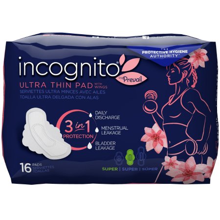 Feminine Pad incognito® by Prevail Ultra Thin with Wings Super Absorbency