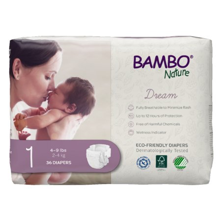 Unisex Baby Diaper Bambo® Nature Size 1 Disposable Heavy Absorbency