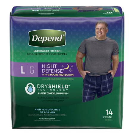 Male Adult Absorbent Underwear Depend® Night Defense® Pull On with Tear Away Seams Large Disposable Heavy Absorbency