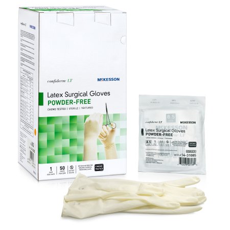 Surgical Glove Confiderm® LT Size 8.5 Sterile Latex Standard Cuff Length Fully Textured Ivory Chemo Tested