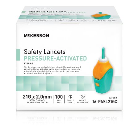 Safety Lancet McKesson 21 Gauge Retractable Pressure Activated Finger