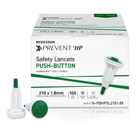 Safety Lancet McKesson Prevent® HP 21 Gauge Retractable Push Button Activation Finger