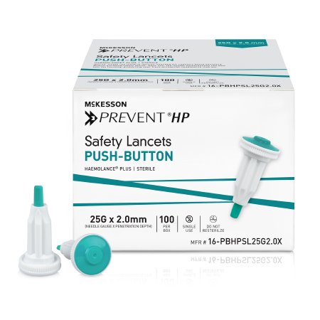 Safety Lancet McKesson Prevent® HP 25 Gauge Retractable Push Button Activation Finger