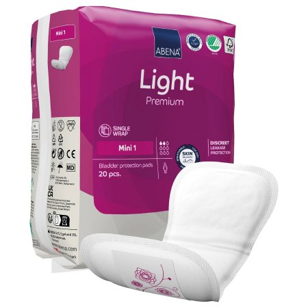 Bladder Control Pad Abena® Premium Light Mini 3.9 X 8.6 Inch Light Absorbency Fluff / Polymer Core Size 1