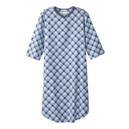 Patient Exam Gown Silverts® X-Large Diagonal Blue Plaid Reusable