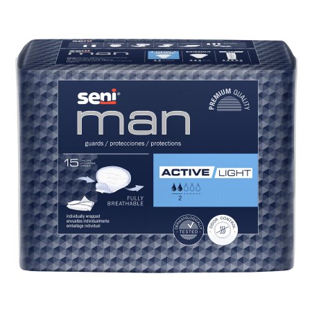 Bladder Control Pad Seni® Man Active Light 7-1/2 X 9-3/10 Inch Light Absorbency Superabsorbant Core One Size Fits Most