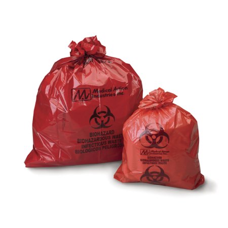 Biohazard Waste Bag Medegen Medical Products 12 to 16 gal. Red Bag Polyethylene 25 X 34 Inch