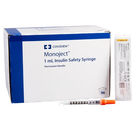 Safety Insulin Syringe with Needle Monoject™ 1 mL 1/2 Inch 29 Gauge Sliding Safety Needle Regular Wall