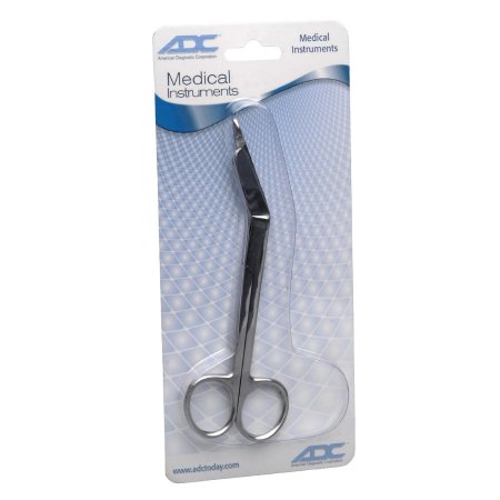 Bandage Scissors ADC® Lister 5-1/2 Inch Length Floor Grade Stainless Steel NonSterile Finger Ring Handle Angled Blunt Tip / Blunt Tip