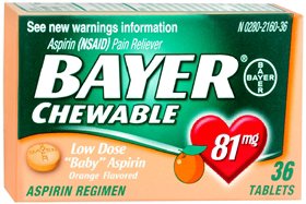 Pain Relief Bayer® 81 mg Strength Aspirin Chewable Tablet 36 per Box