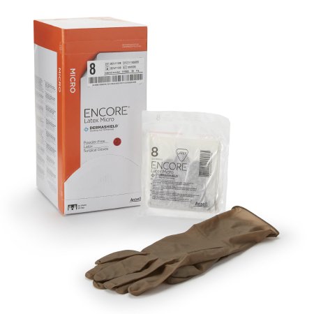 Surgical Glove ENCORE® Latex Micro Size 8 Sterile Latex Standard Cuff Length Micro-Textured Brown Chemo Tested