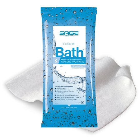 Rinse-Free Bath Wipe Comfort Bath® Soft Pack Water / Glycerin / Aloe / Vitamin E Unscented 8 Count