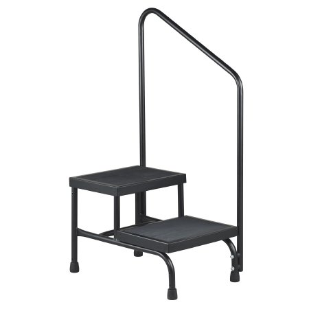 Step Stool with Handrail McKesson Bariatric 2 Steps Powder Coated Steel Frame 9 / 16 Inch Step Height