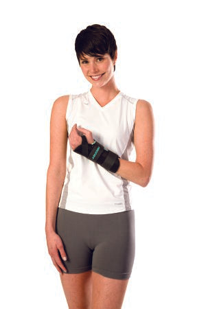 Wrist Brace with Thumb Spica AirCast® A2™ Aluminum / Foam / Nylon Left Hand Black Large