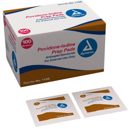 PVP Prep Pad Dynarex® 10% Strength Povidone-Iodine Individual Packet Medium NonSterile