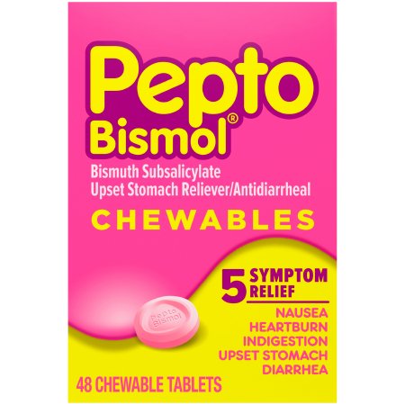 Anti-Diarrheal Pepto Bismol® 262 mg Strength Chewable Tablet 48 per Box