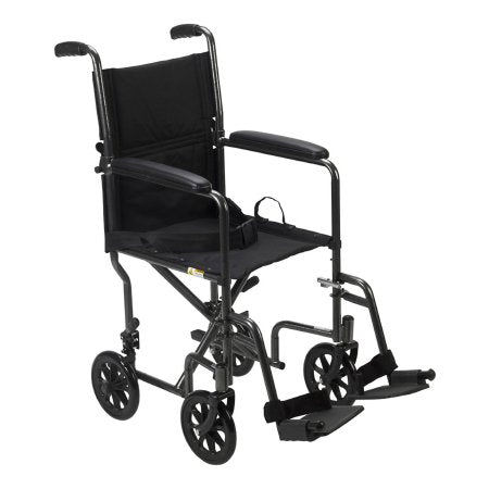 Transport Chair drive™ Steel Frame with Silver Vein Finish 250 lbs. Weight Capacity Padded Arm Black Upholstery